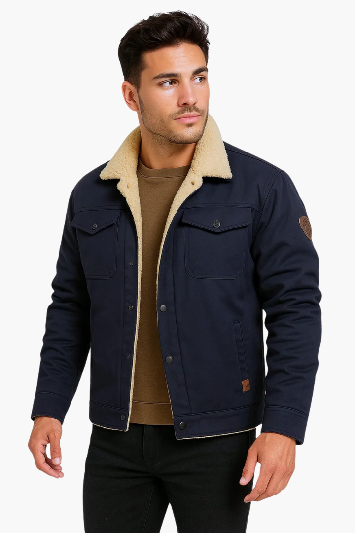 Nordvale™ | Men’s Sherpa-Lined Trucker Jacket in Navy