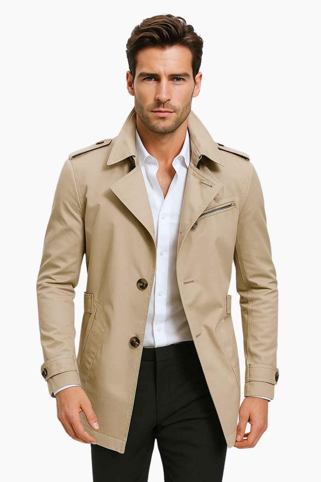 Halverson™ | Men’s Classic Trench Coat in Beige – Water-Repellent & Tailored Fit