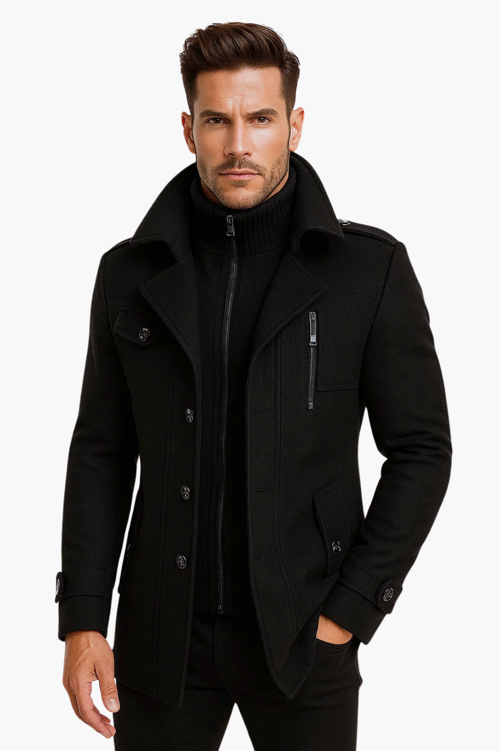 Ravenshire™ | Men’s Wool-Cashmere Overcoat in Black