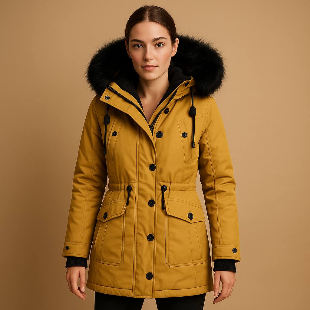 Veloura™ | Long Women’s Winter Coat with Faux Fur Collar