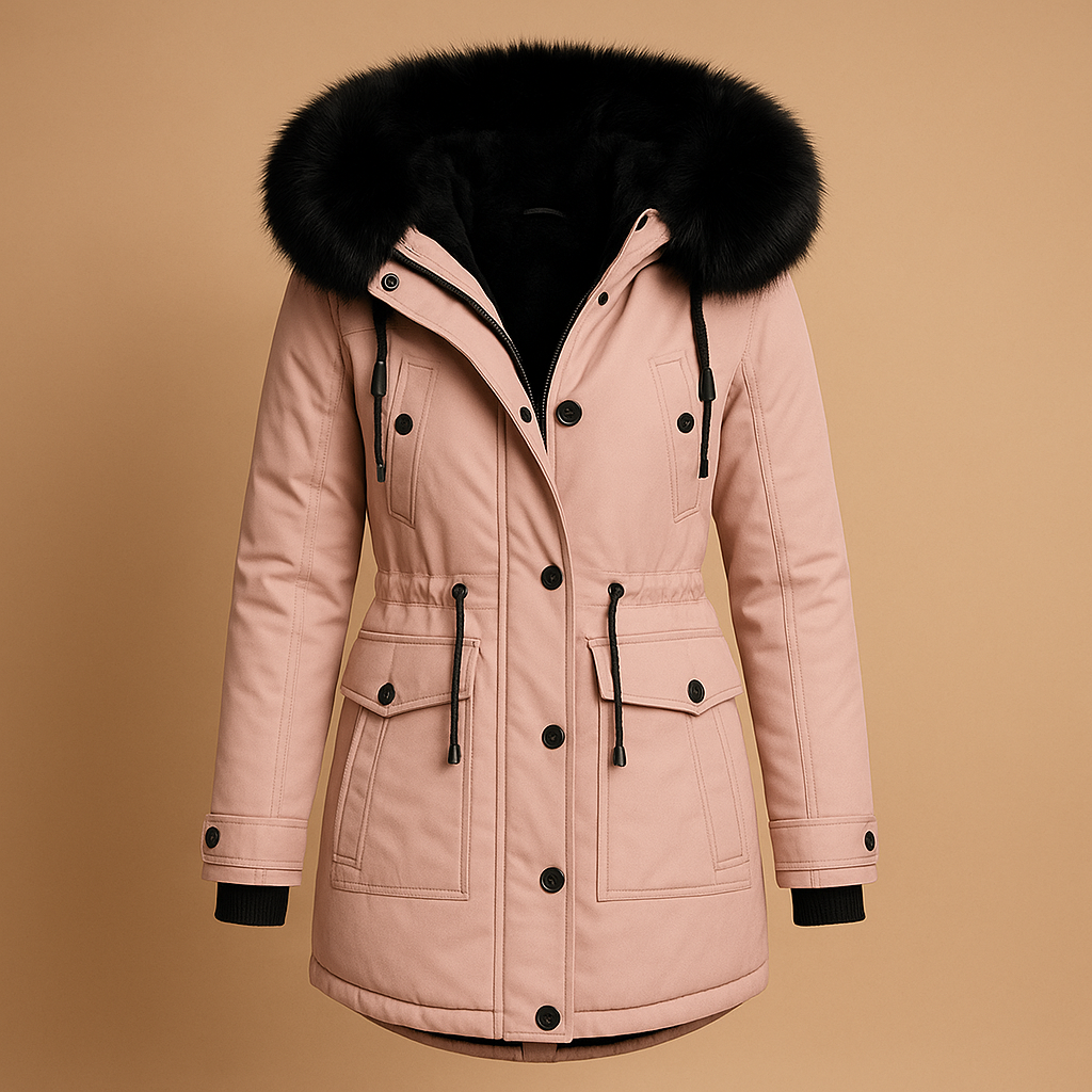 Veloura™ | Long Women’s Winter Coat with Faux Fur Collar