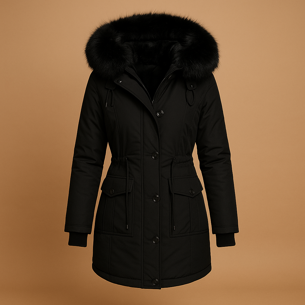 Veloura™ | Long Women’s Winter Coat with Faux Fur Collar